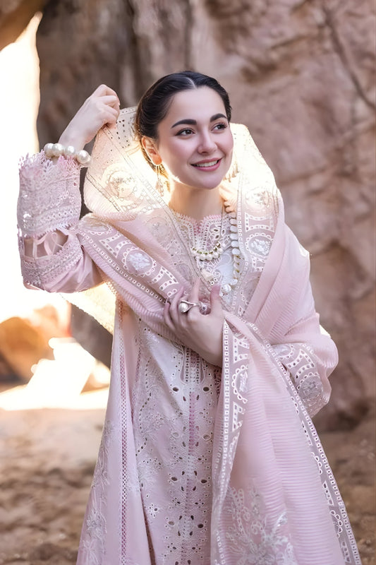 3PC Unstitched Lawn Heavy Embroidered Shirt with Embroidered Khaddi Net Dupatta