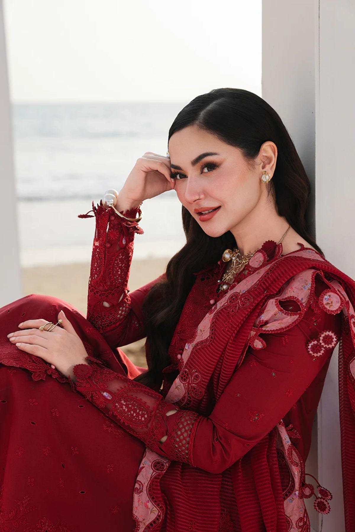 3PC Unstitched Lawn Embroidered Shirt with Embroidered Khaddi Net Dupatta and Trouser by QALAMKAR