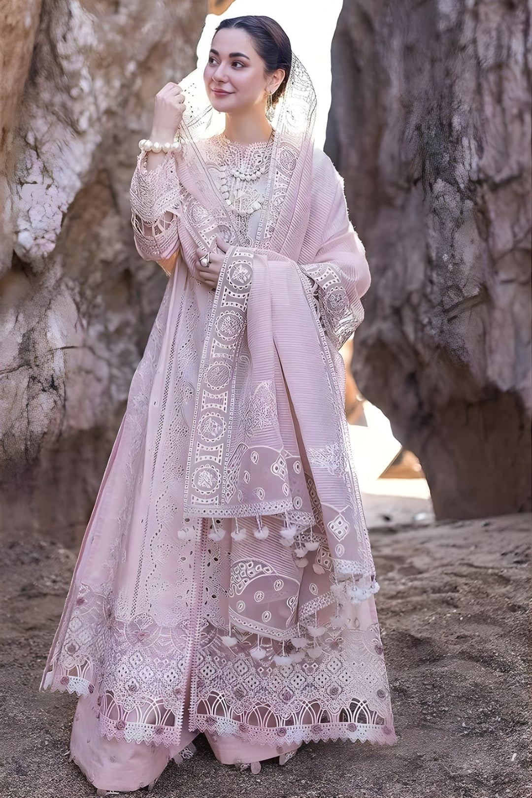 3PC Unstitched Lawn Heavy Embroidered Shirt with Embroidered Khaddi Net Dupatta