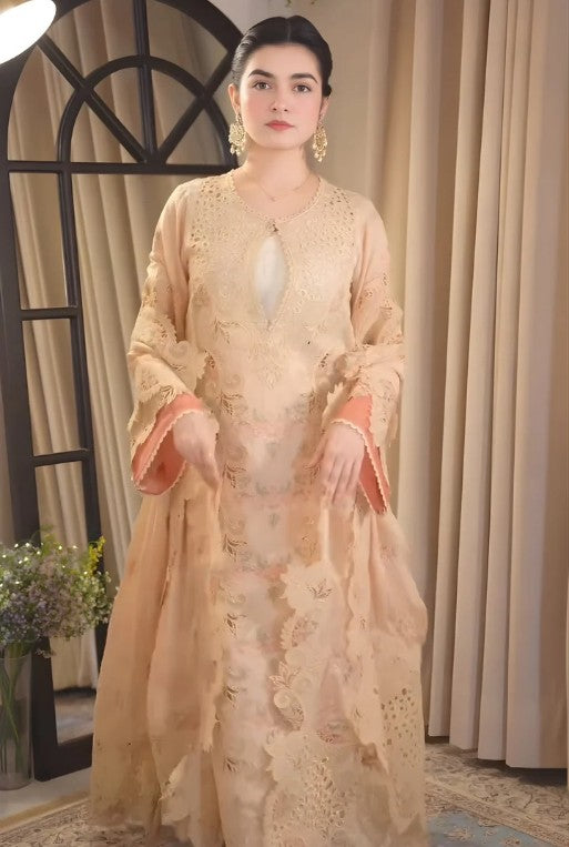 3PC Unstitched Lawn Embroidered Shirt with Cotton Net Embroidered Dupatta and Trouser