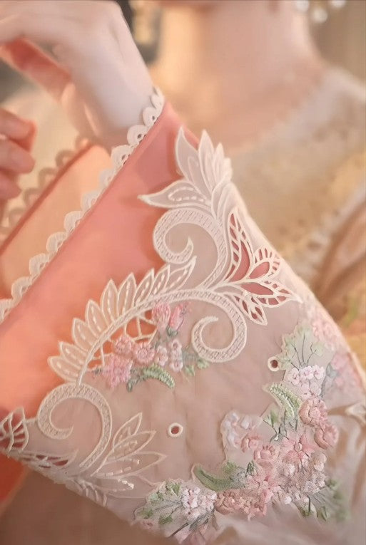 3PC Unstitched Lawn Embroidered Shirt with Cotton Net Embroidered Dupatta and Trouser
