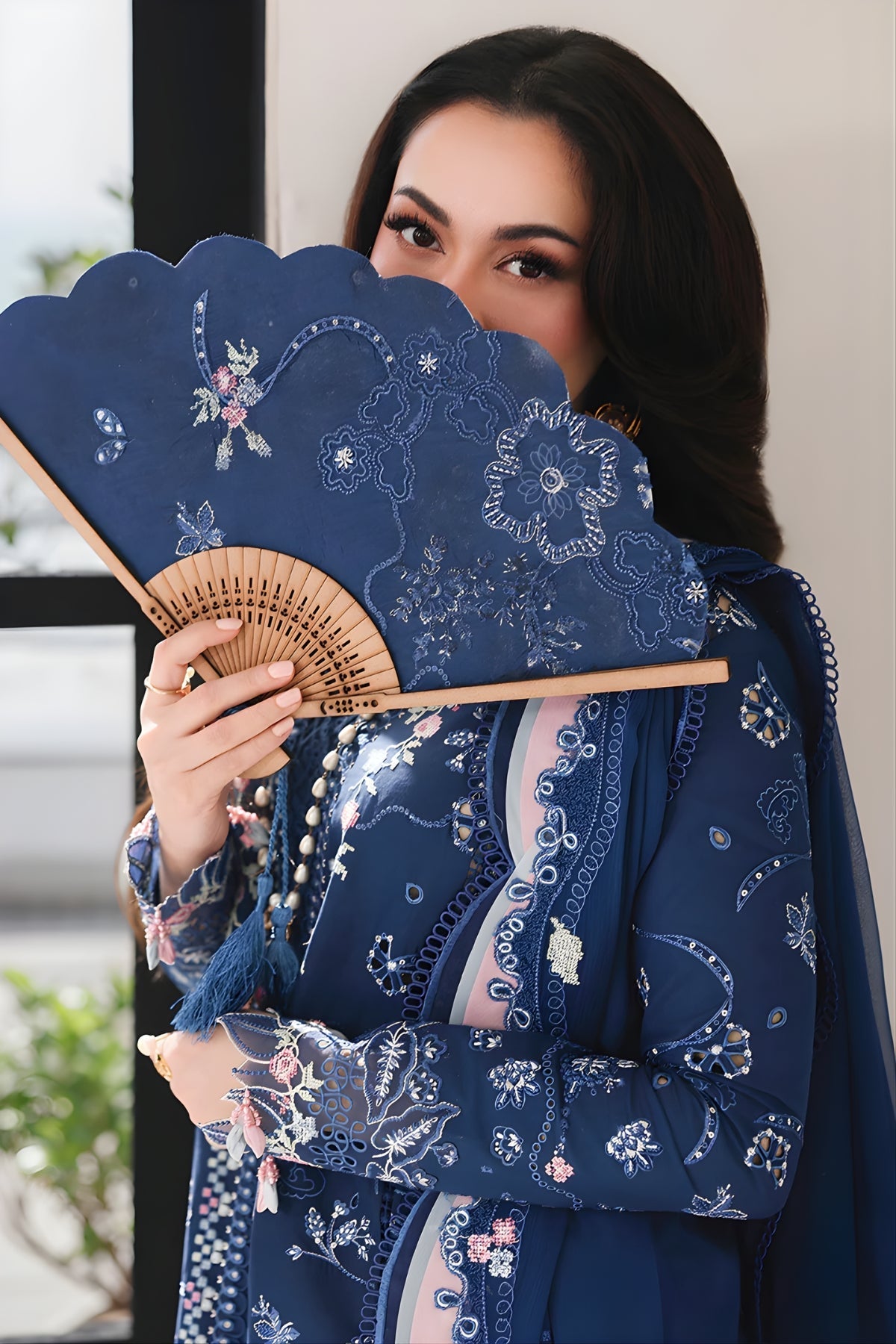 3PC Unstitched Lawn Embroidered Shirt with Embroidered Khaddi Net Dupatta and Trouser by QALAMKAR