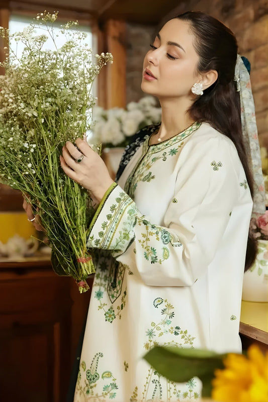 3PC Unstitched Lawn Embroidered Shirt with Printed Slub Net Dupatta and Trouser - ZARA SHAH JAHAN