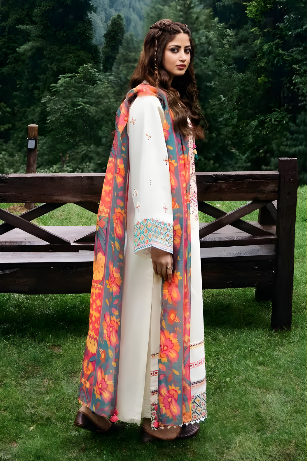 3PC Unstitched Khaddar Embroidered Shirt with Plain Dupatta and Trouser by Sapphire