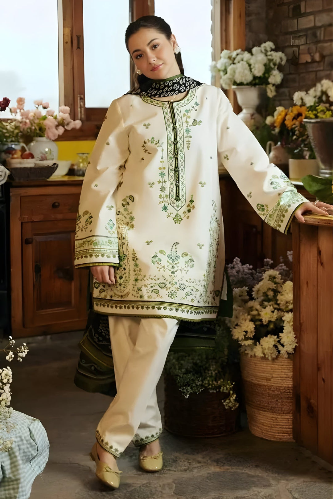 3PC Unstitched Lawn Embroidered Shirt with Printed Slub Net Dupatta and Trouser - ZARA SHAH JAHAN