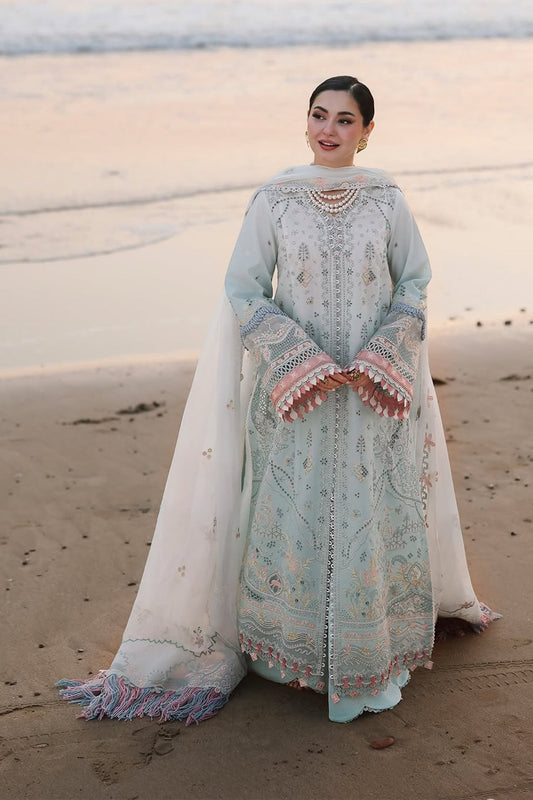 3PC Unstitched Lawn Embroidered Shirt with Embroidered Khaddi Net Dupatta and Trouser by QALAMKAR
