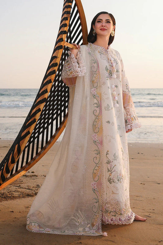 3PC Unstitched Lawn Embroidered Shirt with Khaddi Net Embroidered Dupatta and Trouser by QALAMKAR