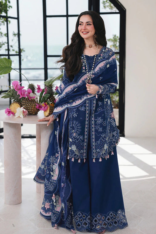 3PC Unstitched Lawn Embroidered Shirt with Embroidered Khaddi Net Dupatta and Trouser by QALAMKAR