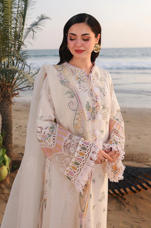 3PC Unstitched Lawn Embroidered Shirt with Khaddi Net Embroidered Dupatta and Trouser by QALAMKAR