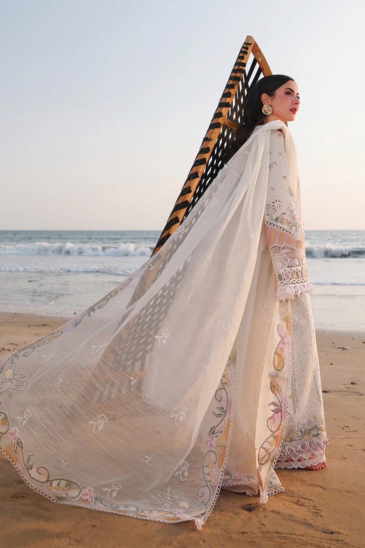 3PC Unstitched Lawn Embroidered Shirt with Khaddi Net Embroidered Dupatta and Trouser by QALAMKAR